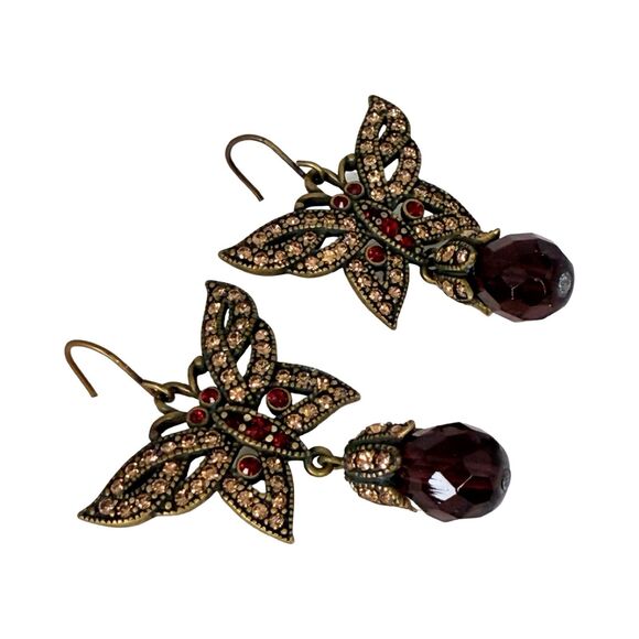 VTG Hobe Pink Crystal Butterfly Dangle Earrings 2" Jewels Of Legendary Splendor - Picture 11 of 14